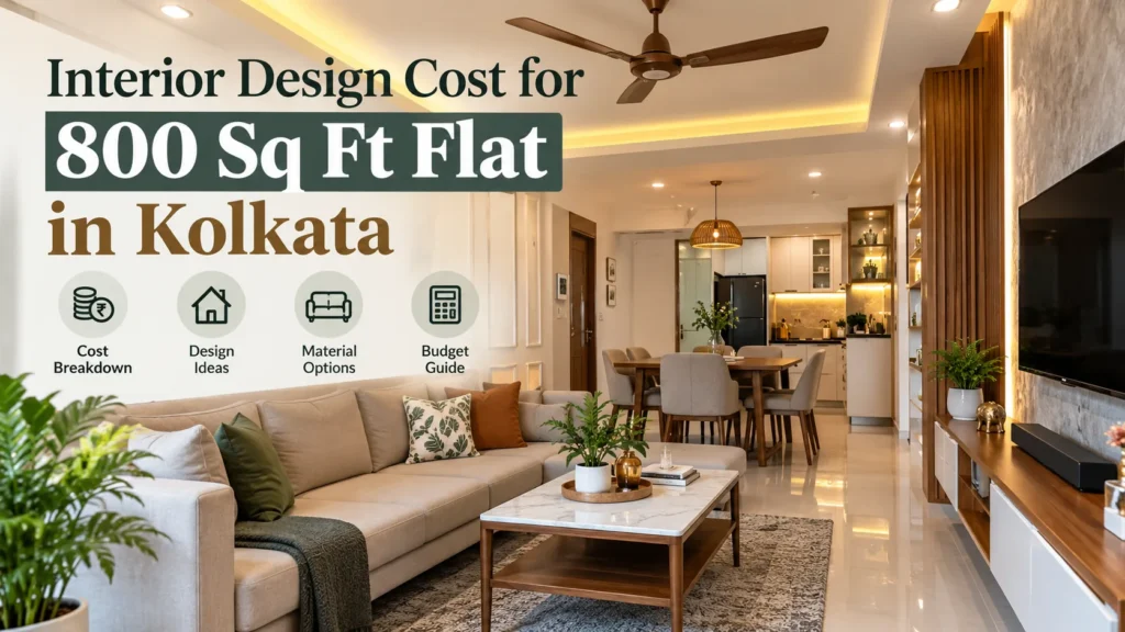 800 sq ft 2 BHK flat living room interior in Kolkata