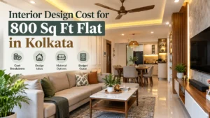 800 sq ft 2 BHK flat living room interior in Kolkata