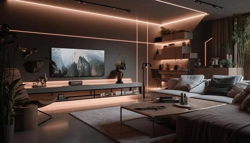 TV set in a recessed niche with a two-tone panel
