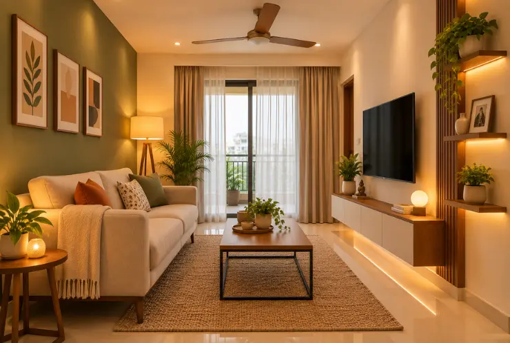 simple house hall interior design with accent wall